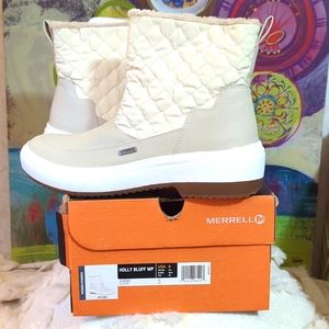 MERRELL Holly Bluff Waterproof Womens Waterproof Mid Fleece Boots, White,